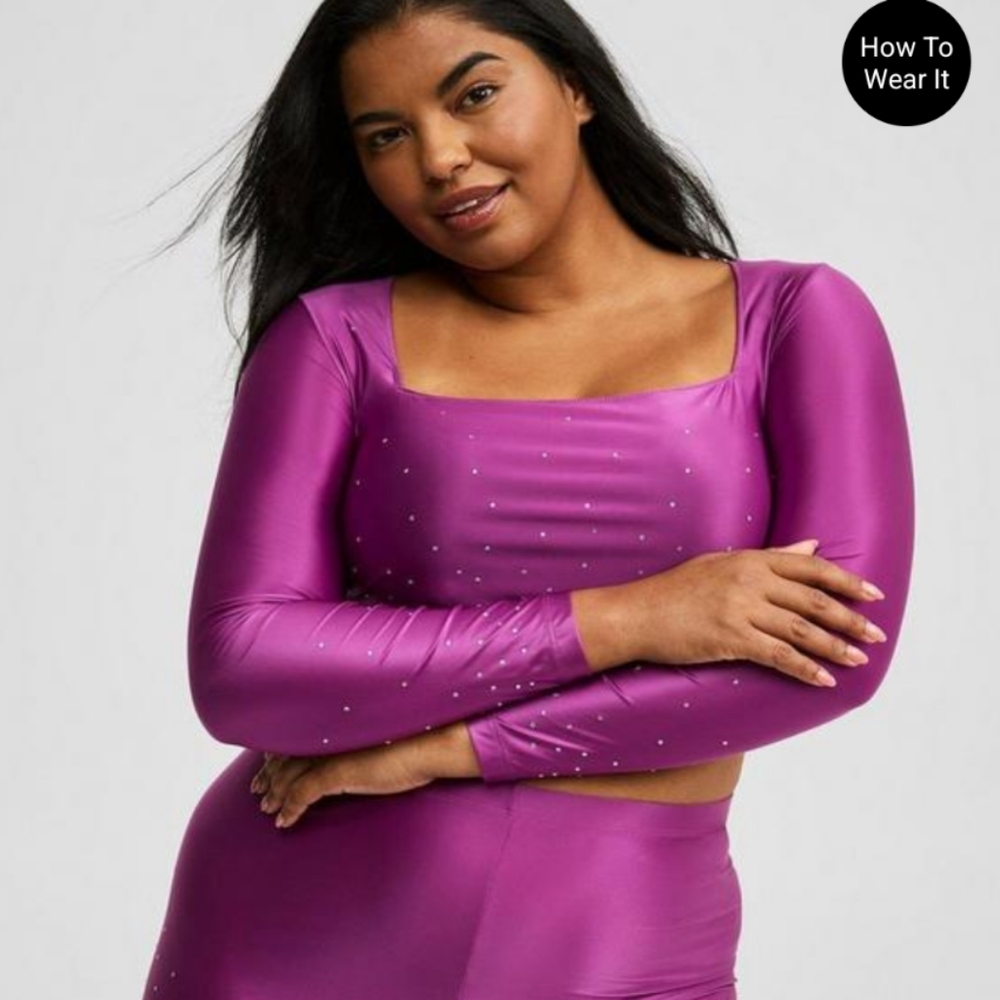 NWT Torrid Diamante Long Sleeve Crop Top - Picture 2 of 8
